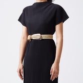 Natural straw belt with gold buckle.